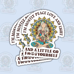 3Pcs Yoga Stickers, I&#39;m Mostly Peace Love And Light Sticker, Namaste Vinyl Sticker Decal, Motivational Sticker, Yoga Water Bottle Sticker