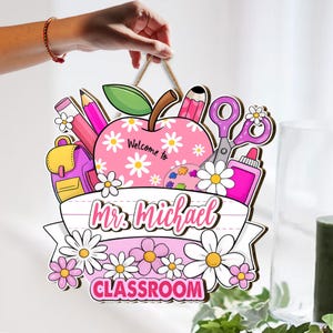 Personalized Teacher 3D Door Hanger, Custom Wooden Classroom Door Sign with Name, Back to School Teacher Gift, Teacher Appreciation Gift