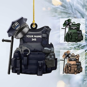 Personalized Police Light Ornaments, Police Vest Flat Ornament Police Officer Ornament Hanging, Police Gift Christmas Ornament, TT