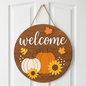 Welcome Fall Door Hanger, Fall Pumpkin Wooden Door Sign, Door decoration, Autumn Decor, Fall Door Sign