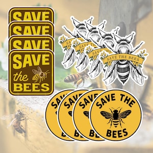 12 Pcs Save the Bees Vinyl Sticker, Beehive and Honeycomb Flower Decal for Laptops, Cars, Water Bottles & More, Save the Pollinators
