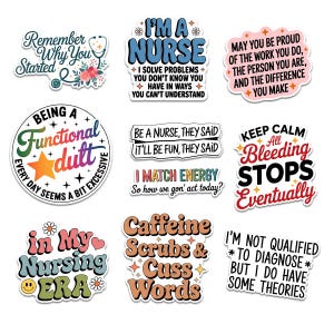 10pcs Assorted Nurse Stickers, Nursing Stickers, Sticker Pack, Vinyl Stickers, Laptop Stickers, Planner Stickers, Journal Stickers