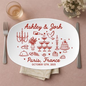 Custom Wedding Platter | Wedding Doodle Plate with Names & Date | Custom Anniversary or Couple Gift, Wedding keepsake THT