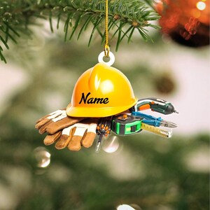 Personalized Construction Worker Christmas Ornament, Personalized Ornament Excavator Christmas Tree Ornament, Contractor Tools Rope Trucks