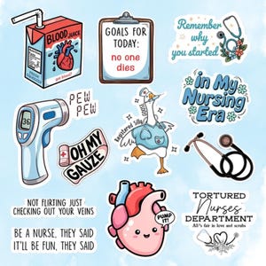 12pcs Assorted Nurse Stickers, Nursing Stickers, Sticker Pack, Vinyl Stickers, Laptop Stickers, Planner Stickers, Journal Stickers