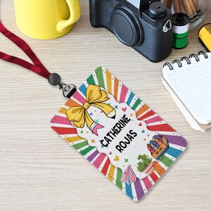 Personalized Teacher Back To School Gift, Custom Teacher Leather ID Card Holder, Custom Teacher Lanyard Accessories, Teacher School Supplies