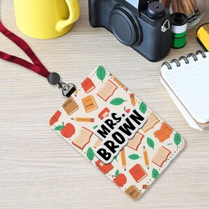 Personalized Teacher Back To School Gift, Custom Teacher Leather ID Card Holder, Custom Teacher Lanyard Accessories, Teacher School Supplies