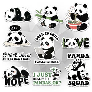 10pcs Panda Sticker, Cute Baby Panda Cub Sticker, Kawaii Panda Sticker, Chubby Panda Love, Panda Power, Lazy Panda, Panda Lovers Sticker