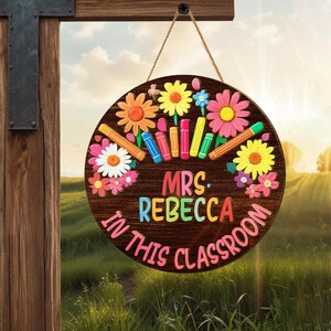 Personalized Teacher Name Door Sign, Teacher Gifts, Teacher Birthday Gift, Classroom Door Hanger, Classroom Welcome Sign, Back To School