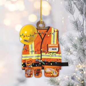 Personalized Construction Worker Christmas Ornament, Personalized Ornament Excavator Christmas Tree Ornament, Contractor Tools Rope Trucks