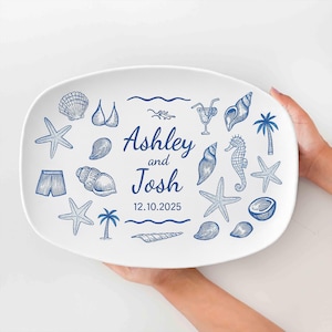 Personalized Wedding Platter | Custom Beach Doodle Plate with Names & Date | Custom Anniversary or Couple Gift THT