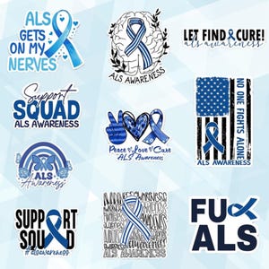 10 Pcs ALS Sticker, ALS Awareness Stickers, Lou Gehrig&#39;s Disease Decal, Blue Awareness Ribbon Decal, Support Squad, Spread Hope And Fight