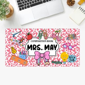 Personalized Teacher Name Desk Mat, Custom Composition Book desk mat Teacher gift, Back To School, Teacher Appreciation Gift THT