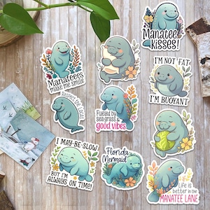 10pcs Manatees Stickers, Cut Manatees Sticker, Ocean Animal Sticker, Sea Cow Marine Mammal Art Vinyl Stickers, Animal Lovers laptop stickers