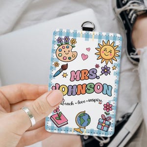 Personalized Teacher Back To School Gift, Custom Teacher Leather ID Card Holder, Custom Teacher Lanyard Accessories, Teacher School Supplies