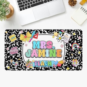 Personalized Composition Book Teacher Name Desk Mat, Back To School, Teacher Appreciation Gift, office decoration THT