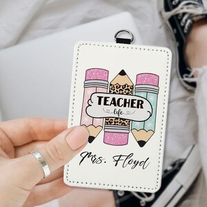 Personalized Teacher Back To School Gift, Custom Teacher Leather ID Card Holder, Custom Teacher Lanyard Accessories, Teacher School Supplies