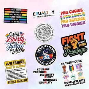 10pcs Human Rights Stickers, Progressive Stickers, Equality Decals, Social Justice Stickers, Peace Equal Rights Stickers