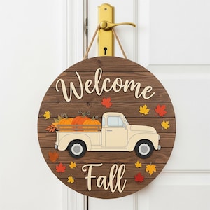 Welcome Fall Door Hanger, Fall Wooden Door Sign, Fall Front door decoration, Hello Fall Wooden Door Hanger, Pumpkin Fall Door Sign