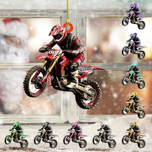 Custom Name Motocross Dirt Bike Christmas Ornament, Christmas Tree Hanging Decor, Flat 2D Ornament Acrylic, Racing Biker Ornament