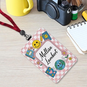 Personalized Teacher Back To School Gift, Custom Teacher Leather ID Card Holder, Custom Teacher Lanyard Accessories, Teacher School Supplies