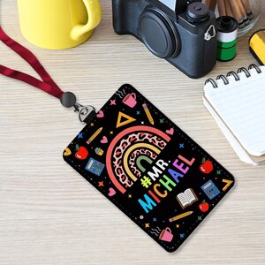 Personalized Teacher Back To School Gift, Custom Teacher Leather ID Card Holder, Custom Teacher Lanyard Accessories, Teacher School Supplies
