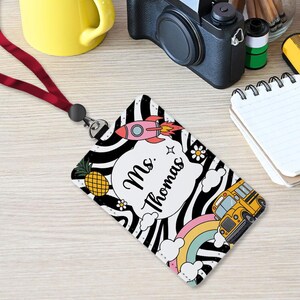 Personalized Teacher Back To School Gift, Custom Teacher Leather ID Card Holder, Custom Teacher Lanyard Accessories, Teacher School Supplies