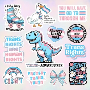 12pcs Trans Rights Stickers, LGBTQ+ Pride Stickers, LGBT Trans Pride Sticker, Transgender Sticker, Rainbow Strong, LGBTQ+ Rights Stickers