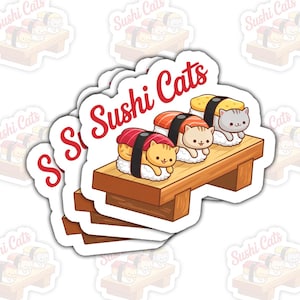 3Pcs Sushi Cat Stickers, Cute Cat Stickers, Kawaii Themed Stickers, Kawaii Vinyl Decal for Laptops, Journals & Cat Lovers TT