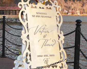Celestial Gold Wedding Welcome Sign, Mirror Acrylic Wedding Sign, Historical Wedding Decor, Wedding Ceremony Signage, Welcome To Our Wedding