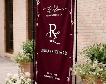 Wedding Linen Welcome Sign: Modern Fabric Entrance Decor
