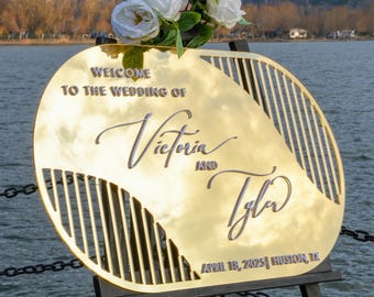 Boho Gold Mirror Acrylic Wedding Welcome Sign, Personalized Reception Decor