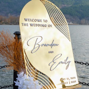 Arch Gold Wedding Welcome Sign, Acrylic Mirror Wedding Sign, Boho Gold Mirror Engagement Welcome Sign, 3D Wedding Ceremony Entrance Signage