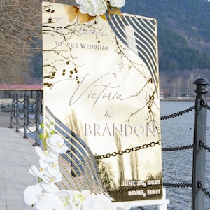 Acryl Gold Hochzeit Willkommensschild, Spiegel Willkommensschild, Hochzeit im Herbst Dekor, Boho Verlobungsschild, Benutzerdefinierte Eingang Signage, 3D Empfangsschild
