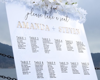 Personalized Gold Mirror Acrylic Wedding Seating Chart Sign, Elegant Decor