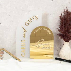 Custom bord voor trouwkaarten en -cadeaus, acrylbord, bord in ons gastenboek, gouden spiegel tafeldecoratie bruiloftsreceptie, 3D-cadeaus en -kaarten