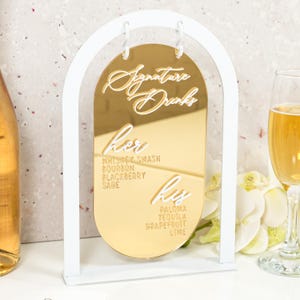 Enseigne pour boisson signature en acrylique doré, menu miroir pour bar de mariage, enseigne pour cocktail personnalisée, enseigne de bar ouvert de réception de mariage, enseigne pour boissons pour elle et lui