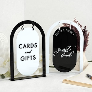 Placas para pendurar cartões e presentes, Placa de acrílico para casamento, Placa para assinar nosso livro de visitas, Decoração de mesa de casamento, Placa de agradecimento para cartões e presentes 3D