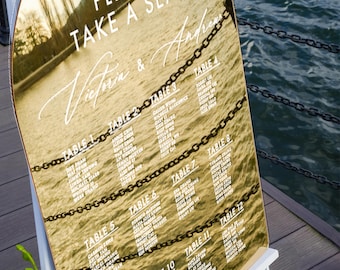 Personalized Gold Mirror Acrylic Wedding Seating Chart, Elegant Reception Decor