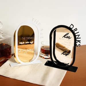 Carte des boissons exclusives pour mariage, Plaque dorée Open Bar, Menu du bar à cocktails de mariage, Boissons pour lui et pour elle, Signalétique de bar de mariage, Décoration de fête de mariage