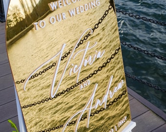 Acrylic Gold Mirror Wedding Welcome Sign, 3D Arch Reception Signage