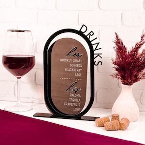 Enseigne de boisson signature de mariage, menu de bar de mariage en acrylique, enseigne de cocktails signature de mariage, signalisation de bar ouvert, décoration d'enseigne pour boisson pour lui et pour elle