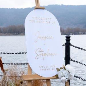 White Arch Hochzeit Willkommensschild, 3D Gold Acryl Trauung Zeichen, personalisiertes Willkommensschild, Hochzeitsdekoration, Boho Eingangsschild