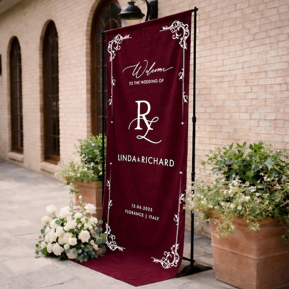 Wedding Linen Welcome Sign: Modern Fabric Entrance Decor