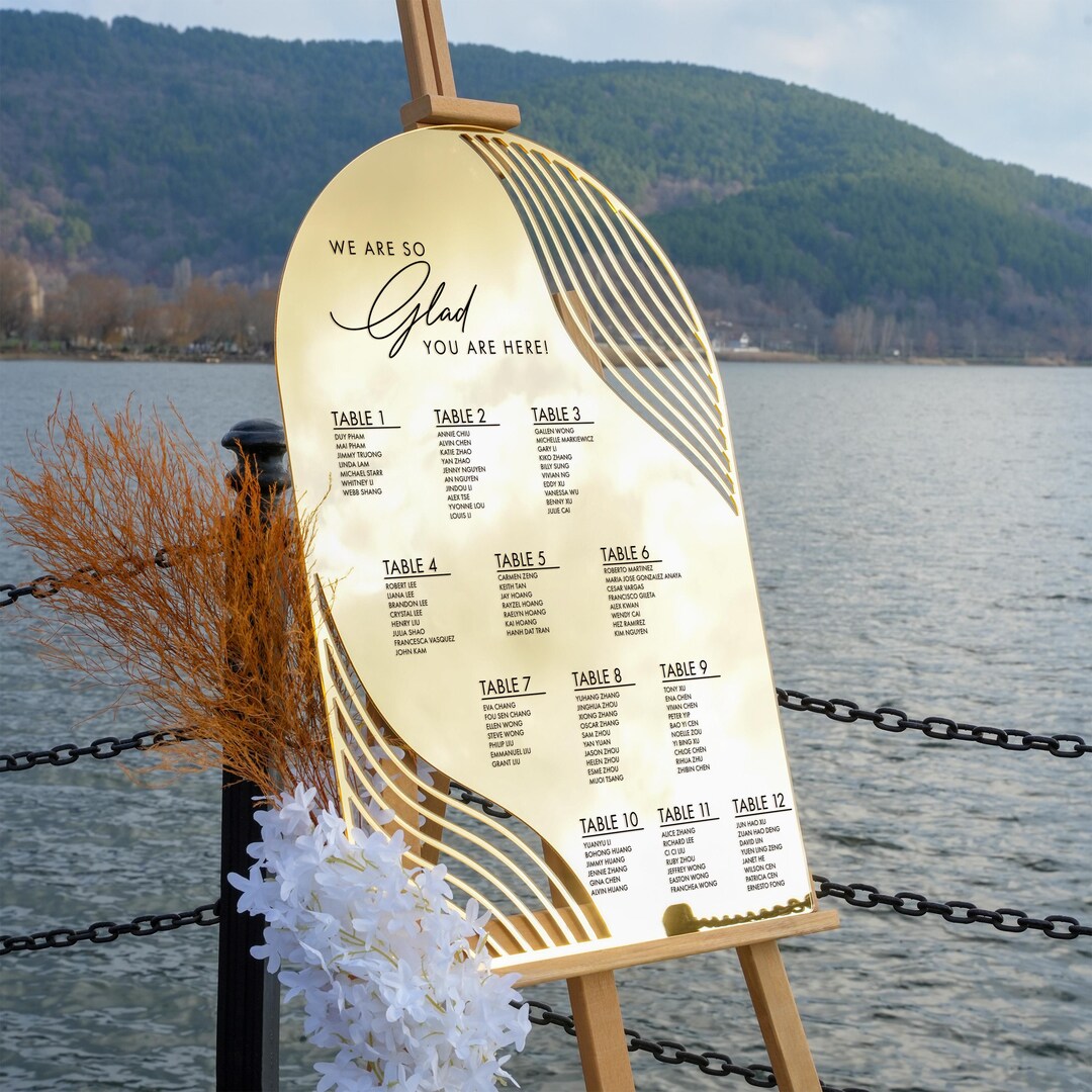 Gold Mirror Wedding Seating Chart, Wedding Table Seating Plan Sign