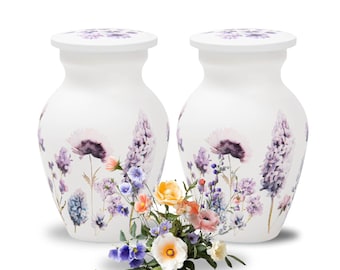 2 Handcrafted Floral Keepsake Urn Set | Soft Violet, Small Cremation Urns, Set of Two