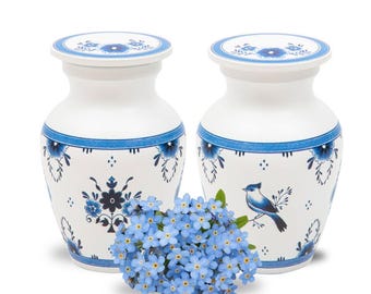 2 Small Handcrafted Delft Style Urn for Human Ashes | Cremation Urn for Women | Handcrafted Small Urn Pack of Two