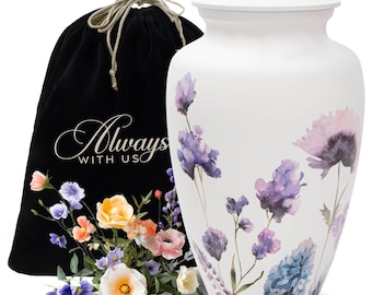 Handcrafted Soft Violet Cremation Urn | Floral Design Adult Ashes Urn