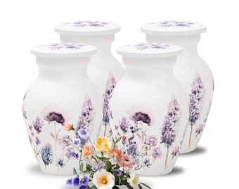 4 Handcrafted Violet Keepsake Urns - Floral Design, Set of Four