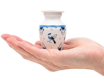 Delft Style Keepsake Urn for Ashes | Handcrafted Floral Songbird